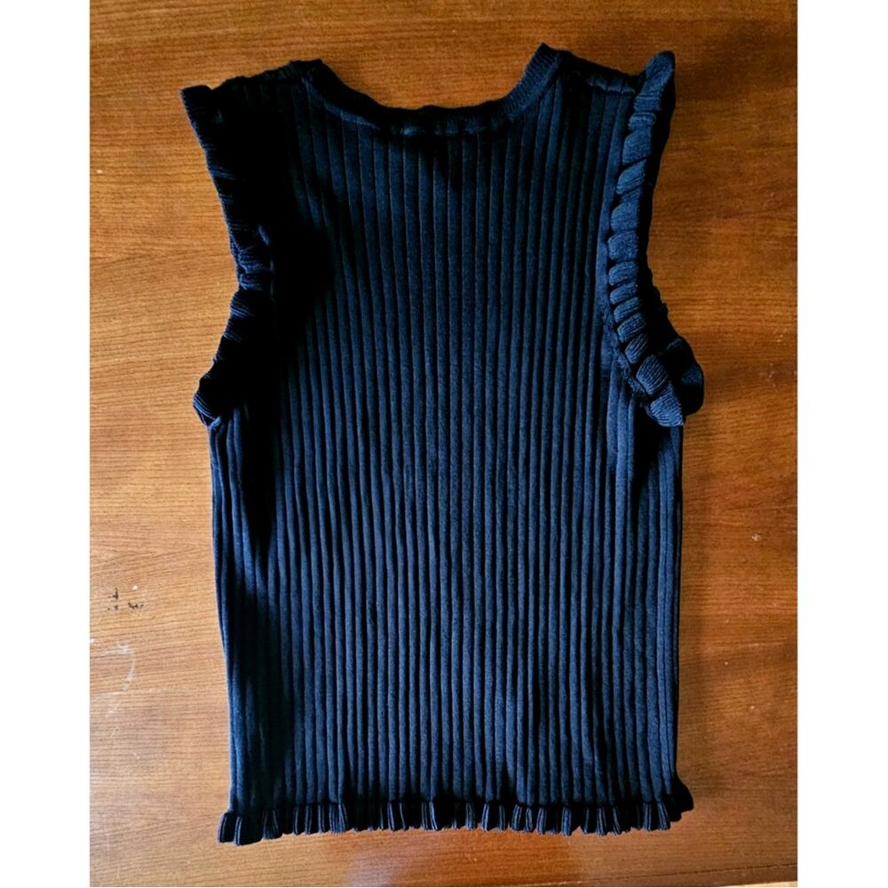 Laundry by Shelli Segal Black Ribbed Sleeveless Knit Top, Ruffled Bottom, Sz M - Picture 5 of 7